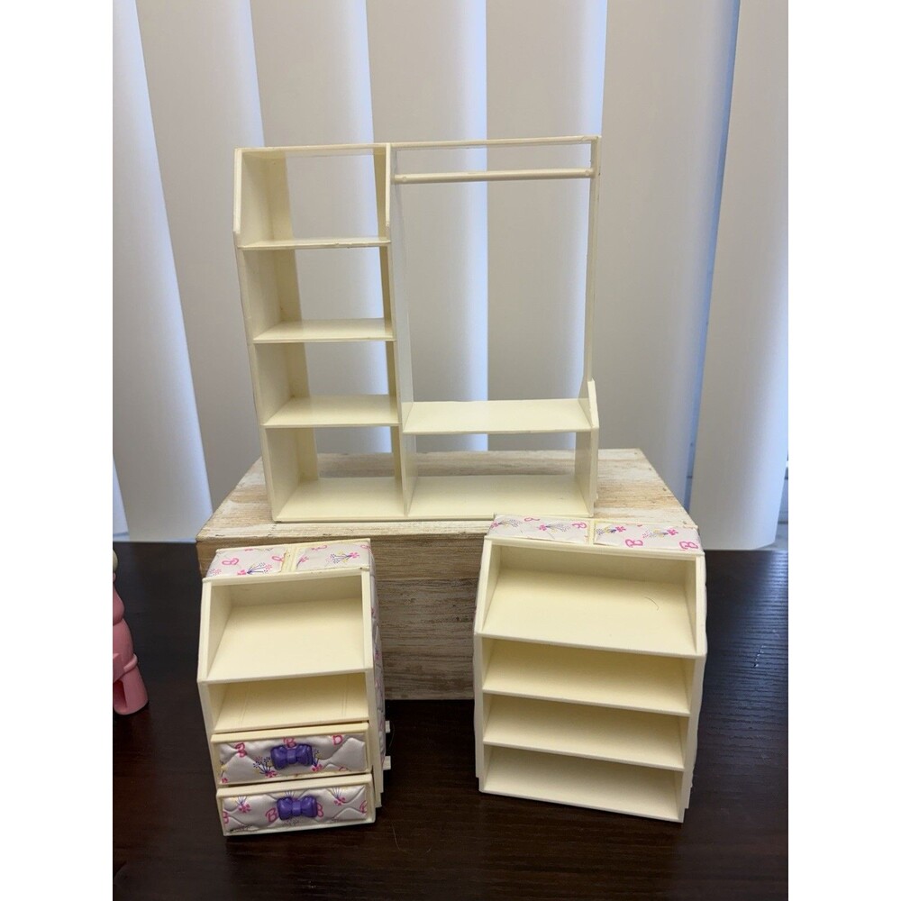 Barbie Snap N Store Quilted Bedroom Furniture 3 Pce 1992 Wardrobe Shelf Dresser